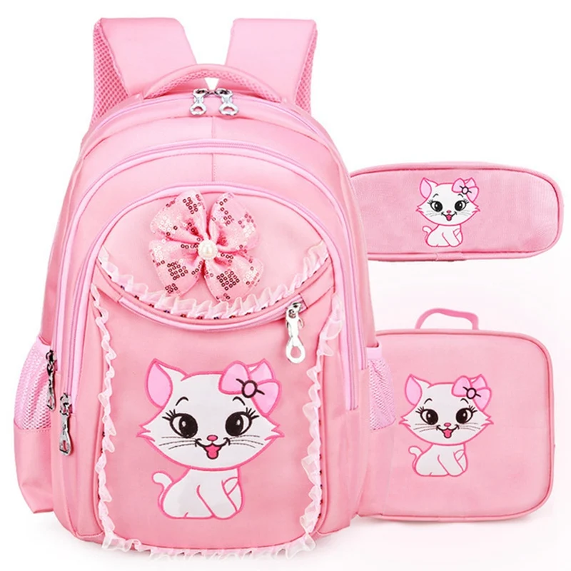 

Милые школьные ранцы для девочек, детский школьный портфель, ортопедический рюкзак для начальной школы с мультипликационным котом для прин...