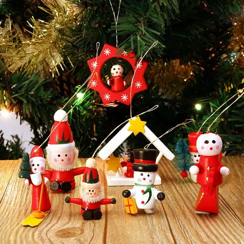 

10 шт., деревянные подвесные Мини-куклы в виде Санта-Клауса, игрушка с орнаментом