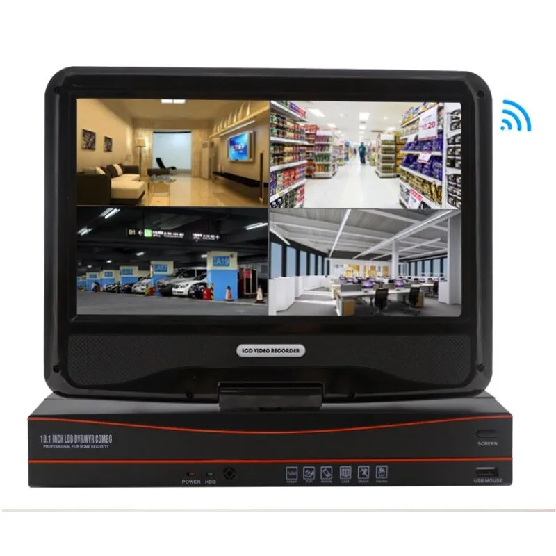 4CH 960P HD 10''LCD монитор Беспроводной NVR комплект P2P 1.3MP Крытый Открытый ИК ночного