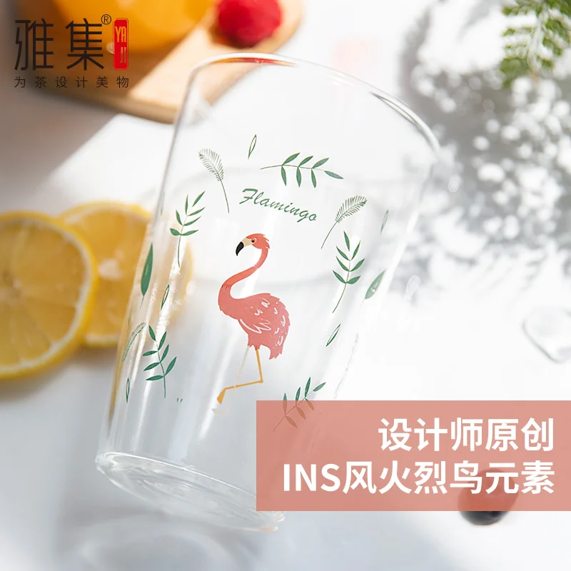 Стеклянная чашка для сока с фламинго прозрачная стеклянная кружка эспрессо
