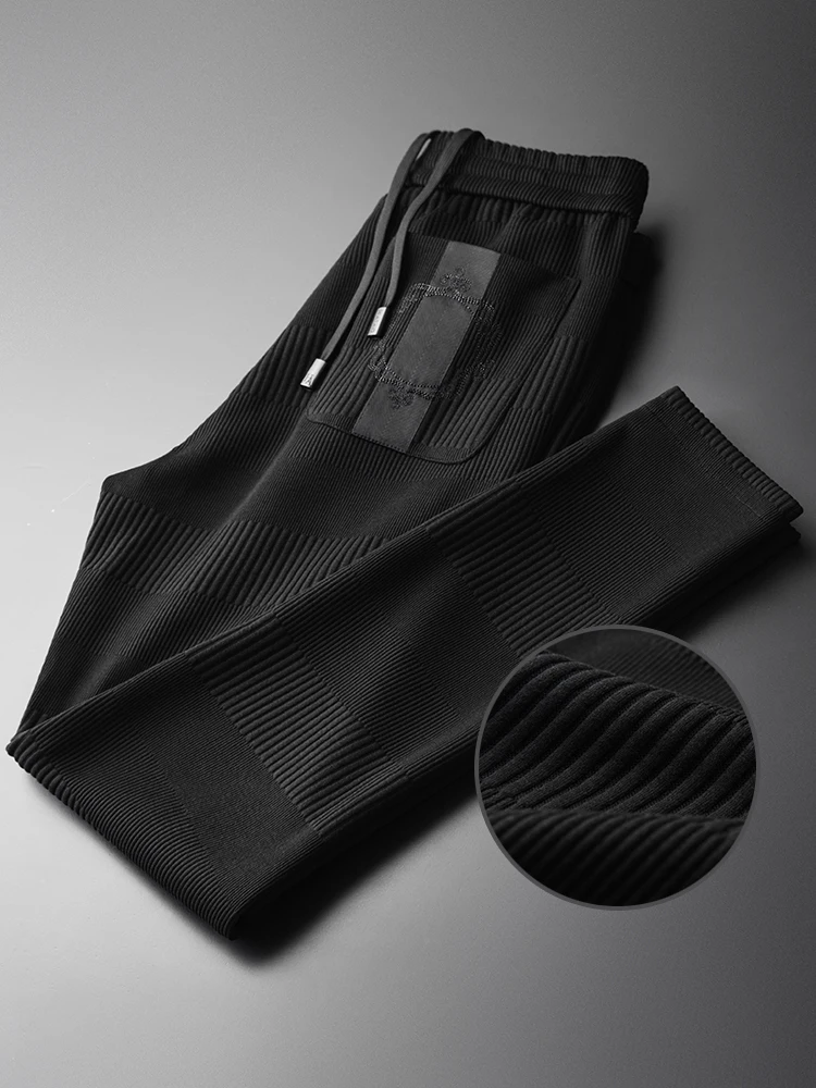 

Knit Men's Thick Trousers Plus Size 4xl Autumn And Winter Vertical Stripe Casual Fashion Slim Skinny Pants Men