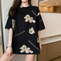 summer black loose oversize bear print shirt women casual plus size womens indoor outdoor t shirt europe and america 2021