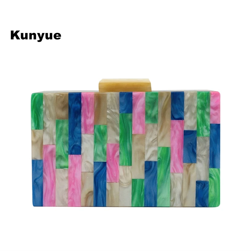 New Wallets Elegant Lady Colors Acrylic Party Prom Clutch Purse Nude Patchwork Short Striped Dinner Evening Bags Casual Handbags