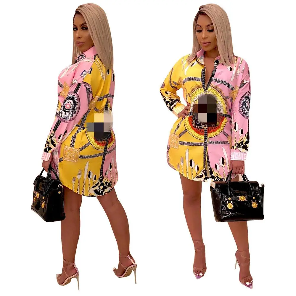 Модная женская блузка с длинным рукавом Повседневная рубашка принтом весна