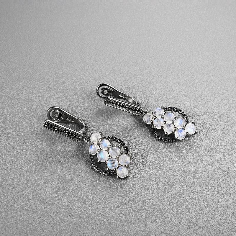 Новый стиль натуральный драгоценный камень синяя серьга с лунным камнем серебро