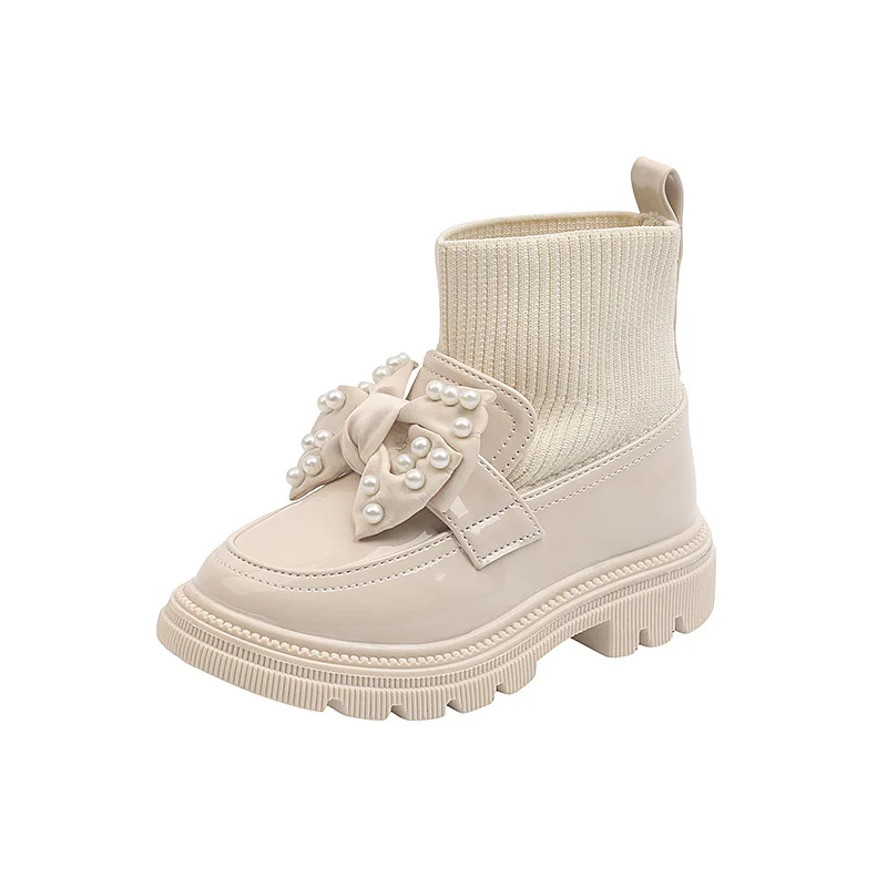 Hot Sale Pu Leather Boots Children 2022 Autumn Kids Anti-slip Casual Shoes High Quality Girls Fashion Socks Boots G229