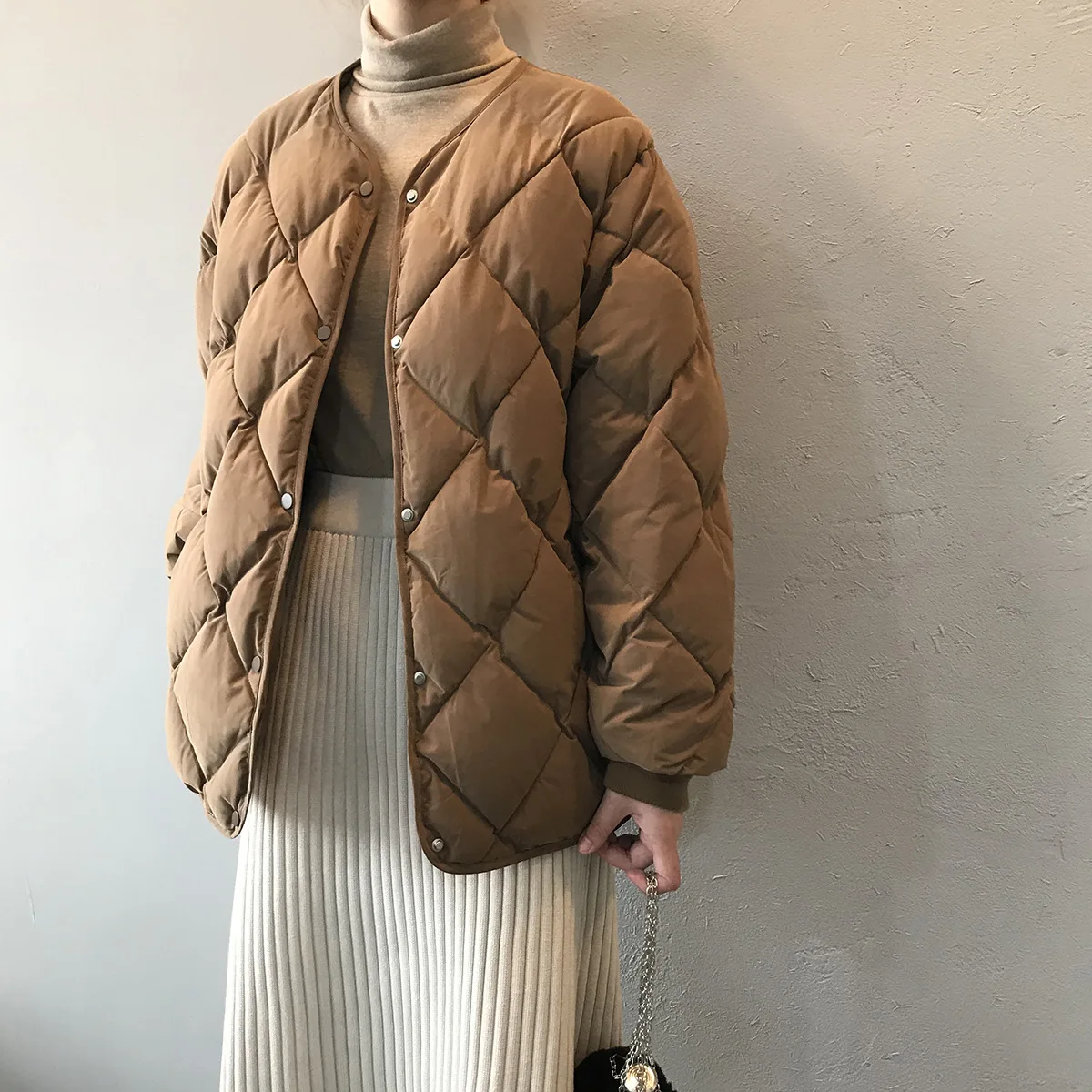 WQJGR Winter Jacket Women 2021 Cotton Thick Long Sleeve V Neck Coat Female Fashion Parka Warm
