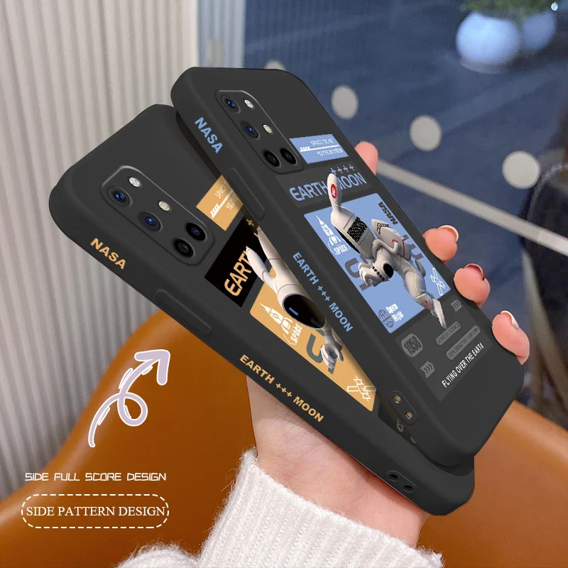 

Dancing Astronaut Liquid Silicone Soft Case For Oneplus 8t 9 9pro pro Square Camera Lens Protection Shockproof Phone Cover Funda