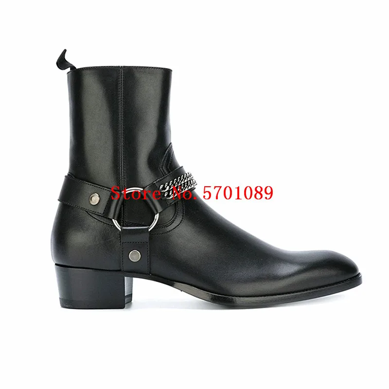 

Classic Wyatt Harness Ankle Boots Men Shoes Handmade Wyatt Zip Buckle Ring Strap Vintage Chain Men Chelsea Boots West Shoes