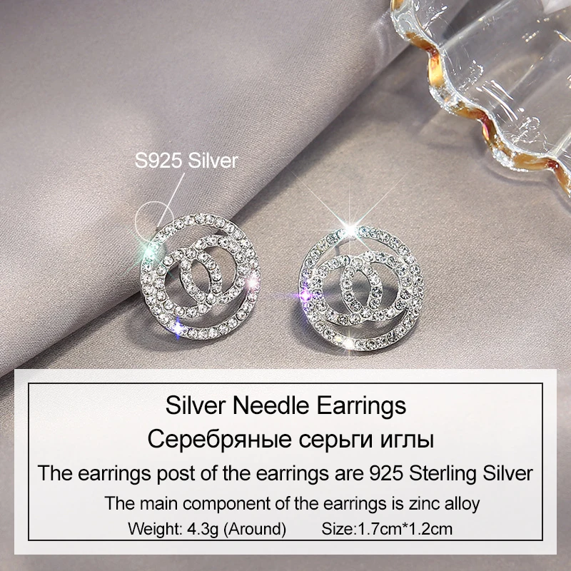 Women's Fashion Jewelry: LATS Cute Double Circle Flash Zircon Stud Earrings - Korean Style, Simple and Shiny image 2