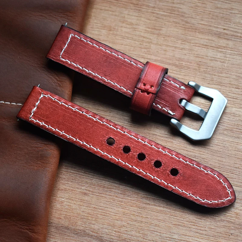 Handmade Watchband 20mm 22mm 24mm Green Red Blue Brown Vintage Leather For Panerai Watch Strap Band KZB02