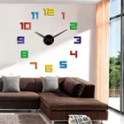 Гигантские настенные часы с красочными цифрами сделай сам, домашний декор, настенные художественные часы без рамки, большие настенные часы с зеркальным эффектом, настенные наклейки