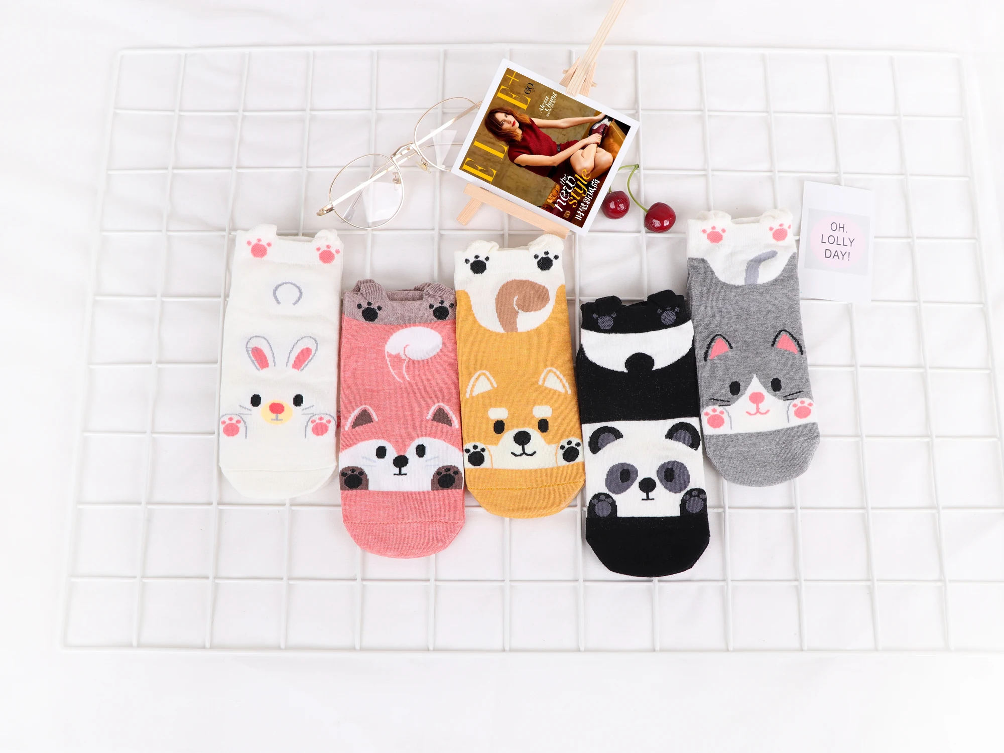 

1 Pairs Women's Ankle Cotton Socks Funny Cute Cartoon Animals Ear Plush Boat Socks Women Girl Art fox socks Short