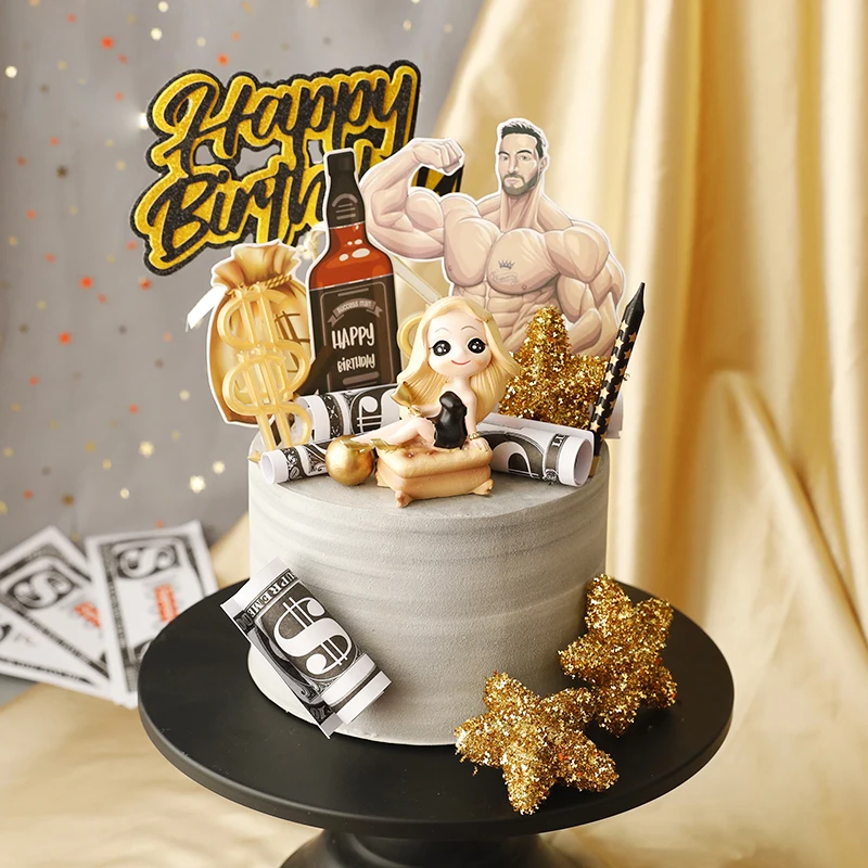 

Black Gold Royal style Sexy Cool guy Cake Topper For Lady Happy Birthday Party Beauty Decoration Baking Cake Supplies Gifts