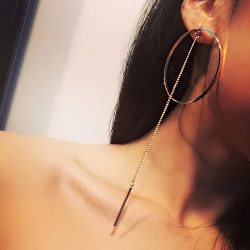 Модные круглые серьги цепочки для женщин корейские с кристаллами подвески из