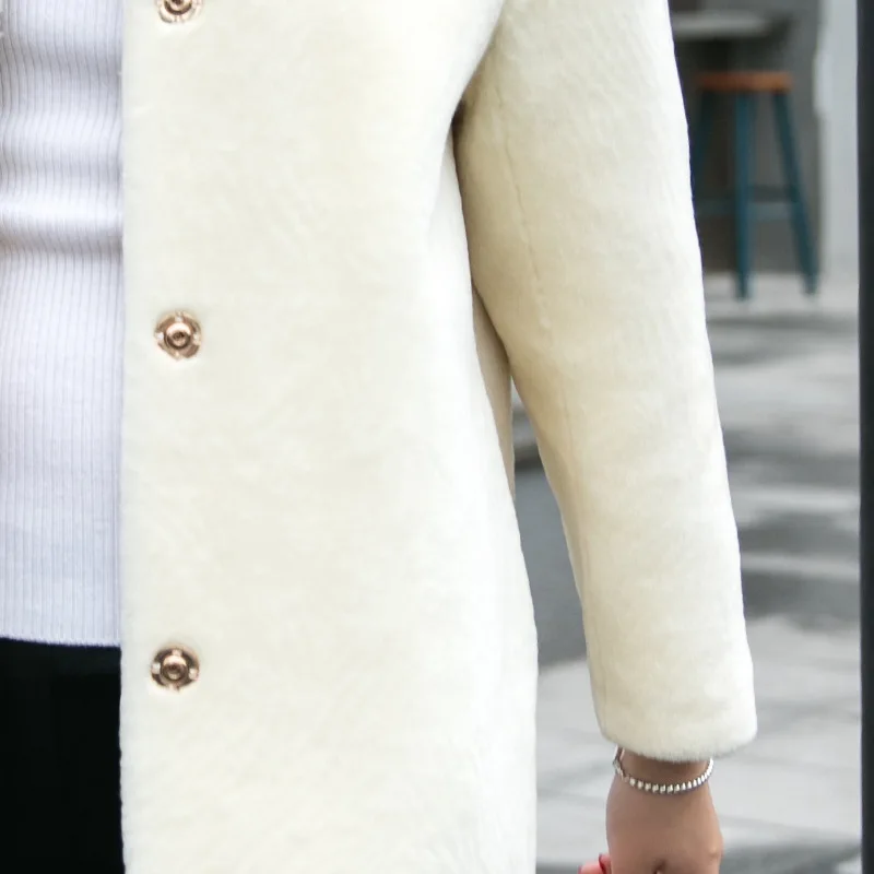 Женское кашемировое пальто длинное большого размера с имитацией овчины и