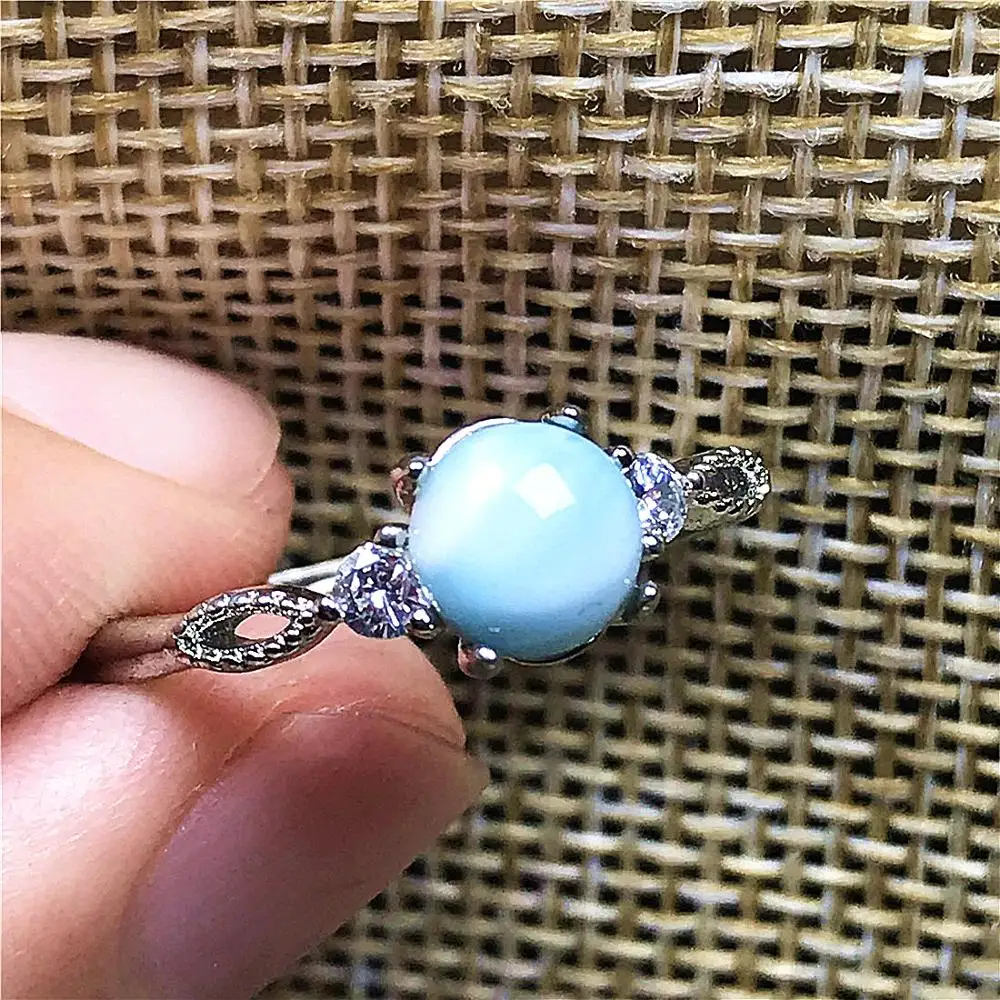 

6 мм топ натуральный синий камень Larimar кольцо ювелирные изделия для женщин мужчин серебряные бусы Dominica водяной узор Регулируемый размер кол...