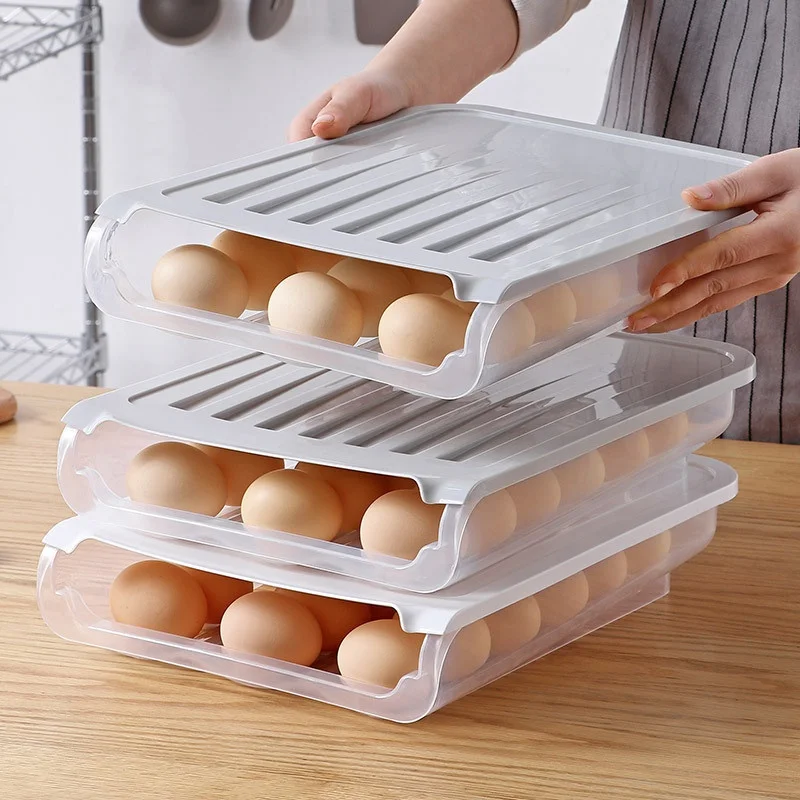 Automatic Sliding Refrigerator Egg Storage Box with Lid Plastic Transparent Duck | Дом и сад