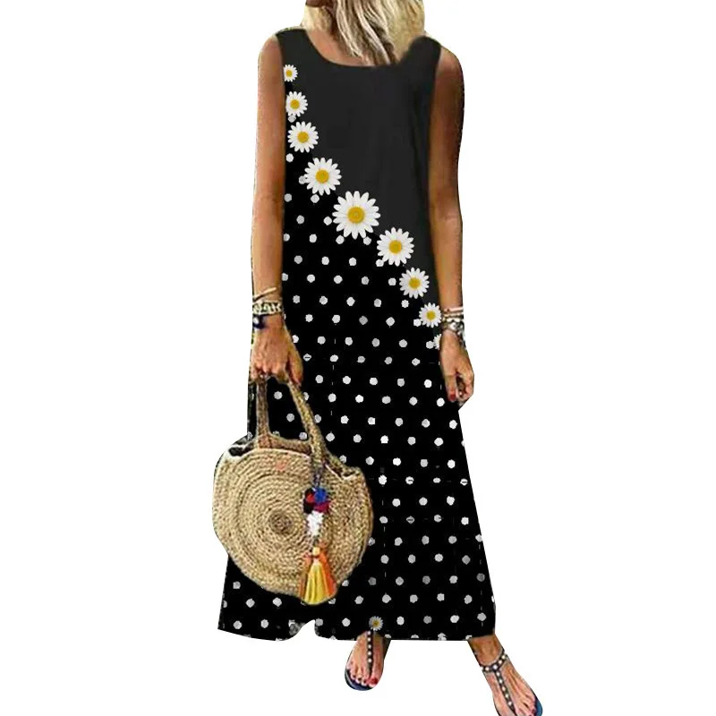

Dress Daisy Stitching Wave Dot Print Vest Dress Loose Casual Skirt Girl dresses