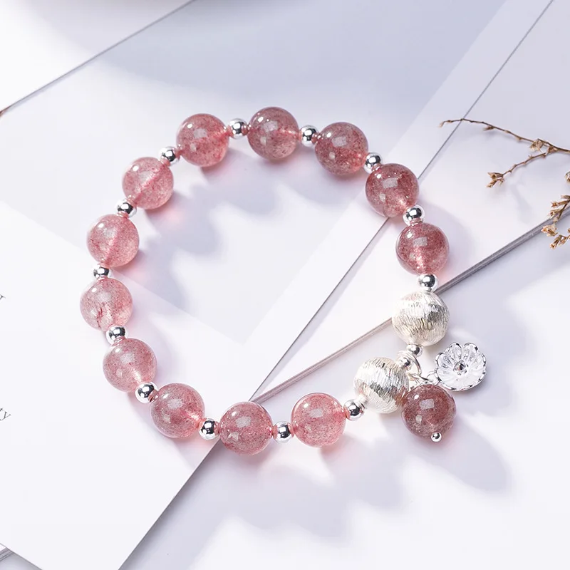 

Natural rose crystal pink quartz bracelet handmade charm bracelets for women 925 sterling silver gemstone bracelet for women
