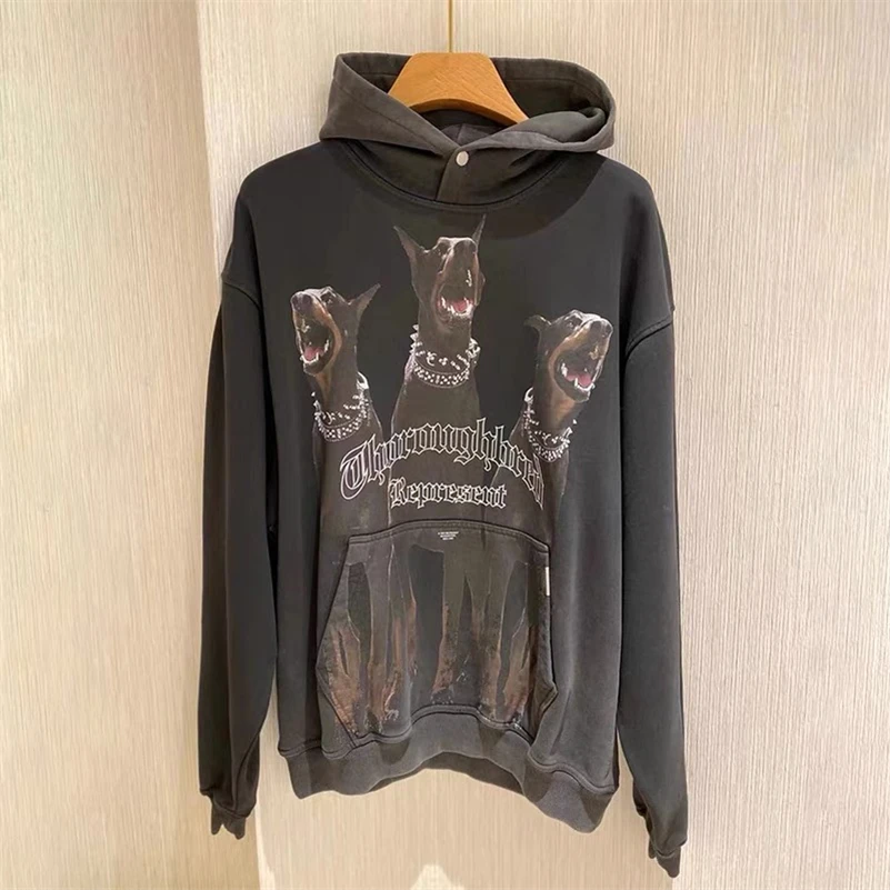 

2021FW REPRESENT Hoodie Men Women High Quality 3 Hounds Graphic Printing Represent Sweatshirts Vintage Washed Pullovers