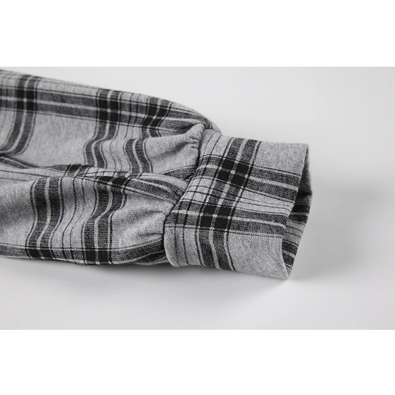 

Puff Long Sleeve Shirts Tops Women Korean Retro Plaid Elegant Turn Down Collar 2021 Summer Blouses Streetwear Chic Loose OL Lady