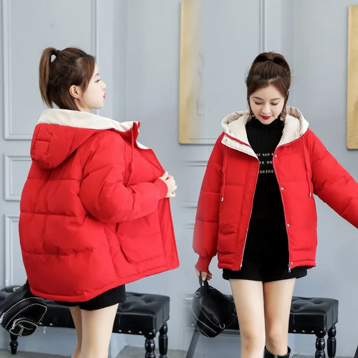 

New Korean schoolgirl cotton - padded thanks girls short style loose hooded cotton - padded jacket keep warm bread coat