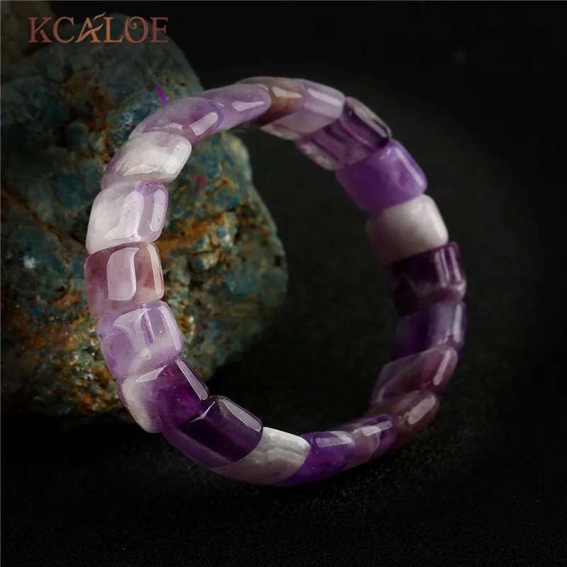 Purple stone Бренд KCALOE, трендовые розовые кварцевые браслеты для йоги, браслеты и браслеты с квадратным натуральным камнем, растягивающийся браслет из бисера для женщин - Окраска металла: Purple stone