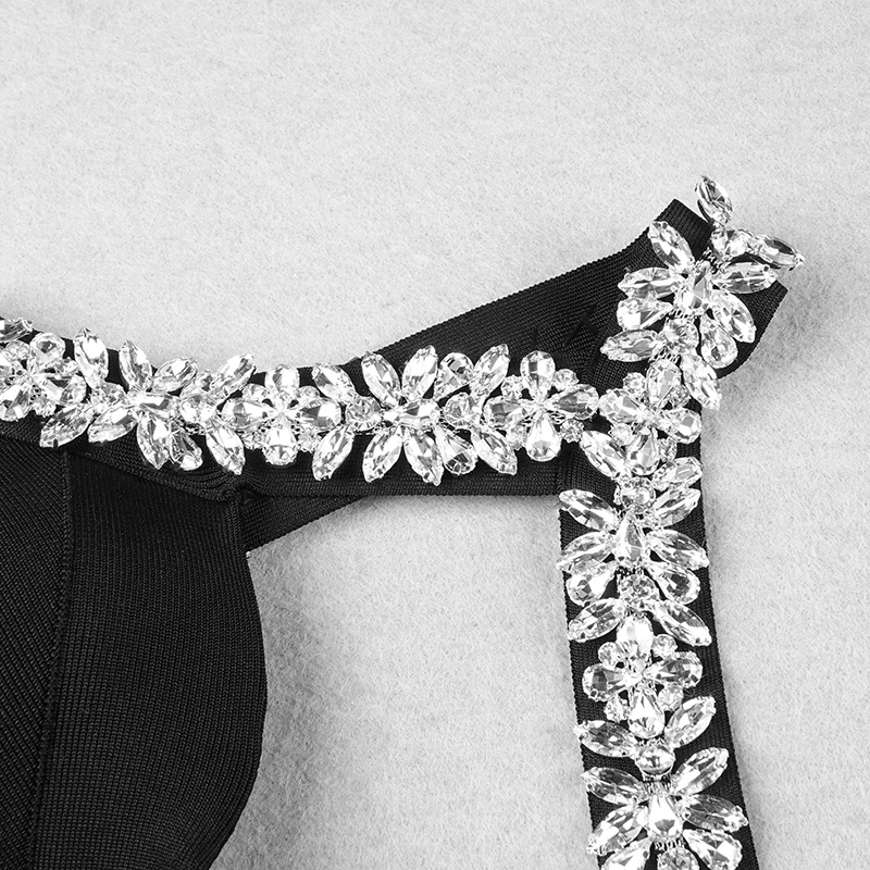 

PB Chic Black Mini Dress Sexy One Shoulder Elegant Crystal Design Celebrity Party Club Bandage Vestido Free Shipping