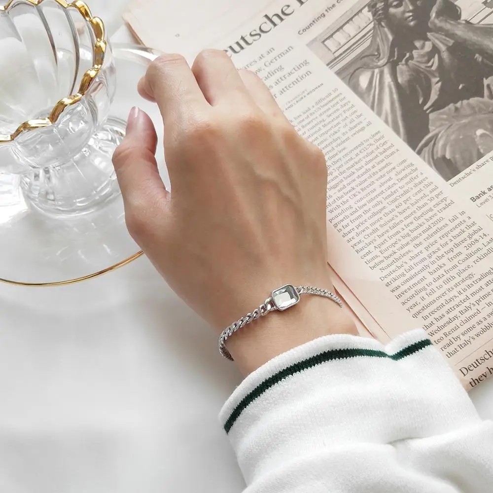 Louleur, 925 пробы, серебряные, зеленые, белые, циркониевые кольца, браслеты, ювелирные наборы, модные кольца на цепочке, браслеты для женщин, хорошее ювелирное изделие - Цвет камня: L590WH00