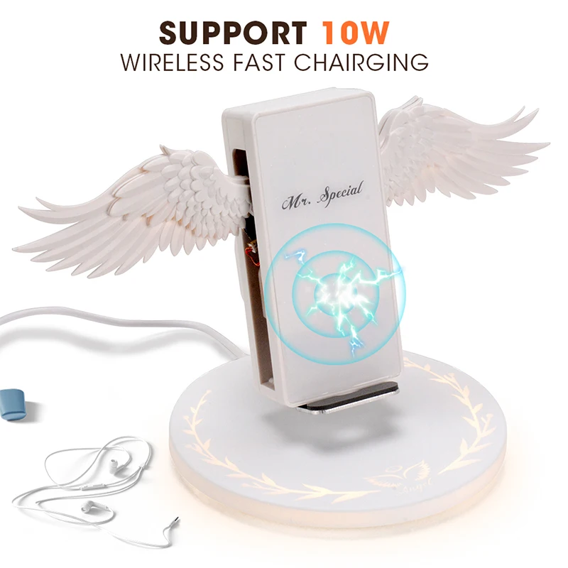 10W Angel Wings Creative Wireless Phone Charger Smartphone Holder Light Fast for iPhone 8/X/Xs/X max/XR Samsung Note/S10 |