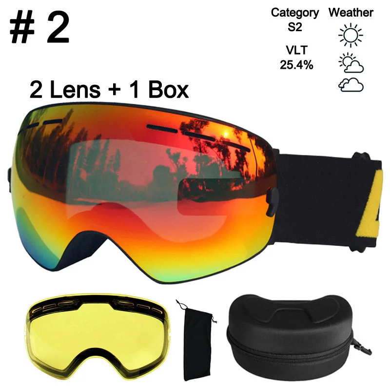 Color 2 Lens Box LOCLE лыжные очки противотуманные UV400 сферические лыжные очки Лыжные Сноуборд очки двойные линзы лыжные очки с дополнительными линзами и коробкой - Цвет: Color 2 Lens Box