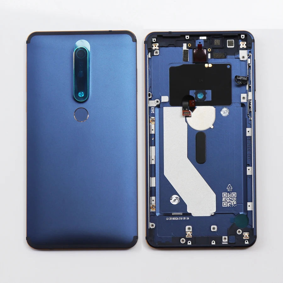 Алюминиевый корпус для Nokia 6,1 батарейный Корпус задняя крышка задний Чехол Замена с объективом камеры, датчик отпечатков пальцев
