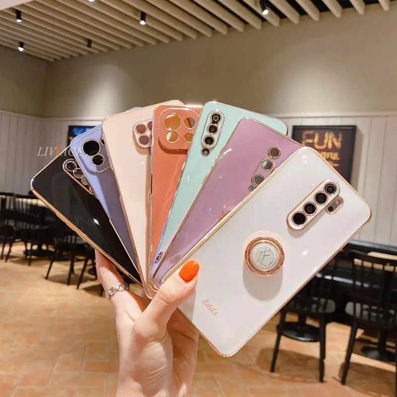 ring holder plating silicone phone stand case on for xiaomi redmi note 10 pro note 8 9 pro max note 7 redmi 10 9 9a 9t k20 cover free global shipping