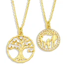 Золотая цепочка FLOLA, ожерелье с деревом жизни, Медный кулон с белым камнем и надписью семейное ожерелье, семейное украшение nkew56