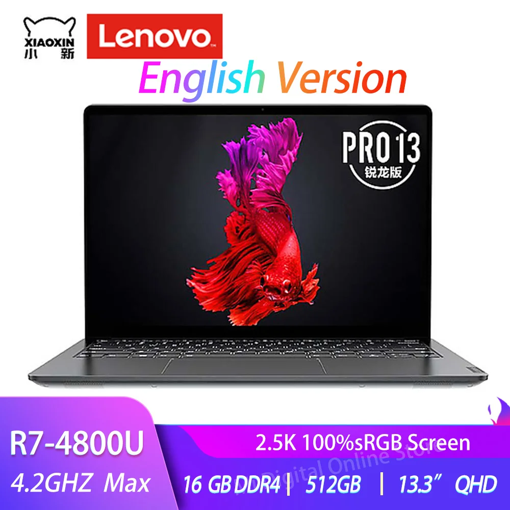Ноутбук Lenovo Xiaoxin Pro 13 ультрабук AMD Ryzen 7 4800U 2 5 K QHD 100% SRGB 16 ГБ ОЗУ 512 Гб SSD экран 3 дюйма |