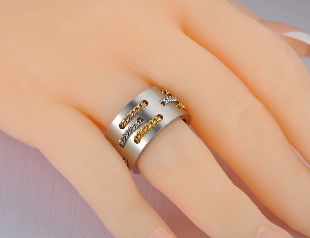 Lokaer Original Design Hiphop/Rock Chain Party Rings Jewelry For Women Men Trendy Titanium Stainless Steel Hyperbole Ring R19095 | Украшения