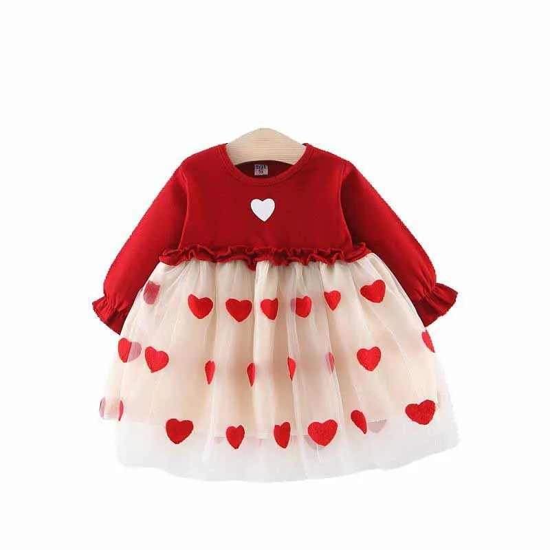 

Baby Girls Dress 2021 Spring and Autumn Cute Printing Love Mesh Newborn Dress Long Sleeved Princess Dresses Girl Kids 0-3y