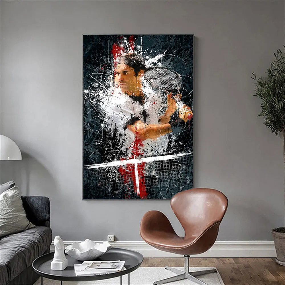 

Colorful Graffiti Roger Federer Poster and Prints Tennis Art Painting Canvas Sports Wall Art Cuadros for Living Room Home Decor