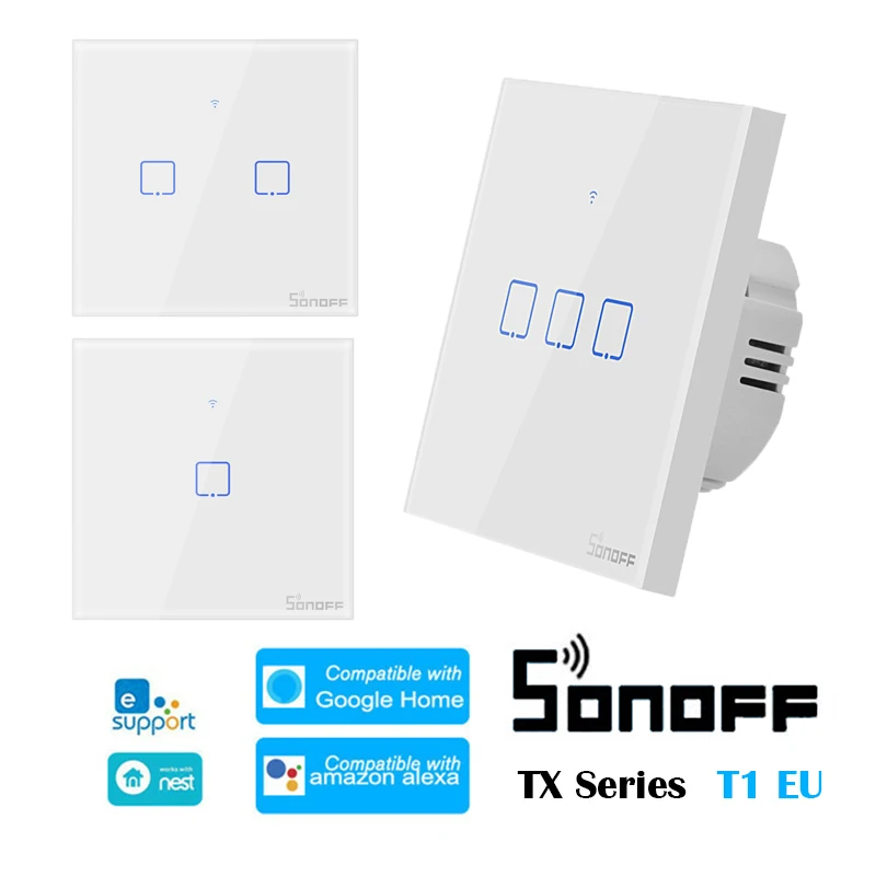 

SONOFF T1 EU TX-Series 433 RF Smart WiFi Wall Switch Support eWelink Automation Compatible with Google Home Alexa