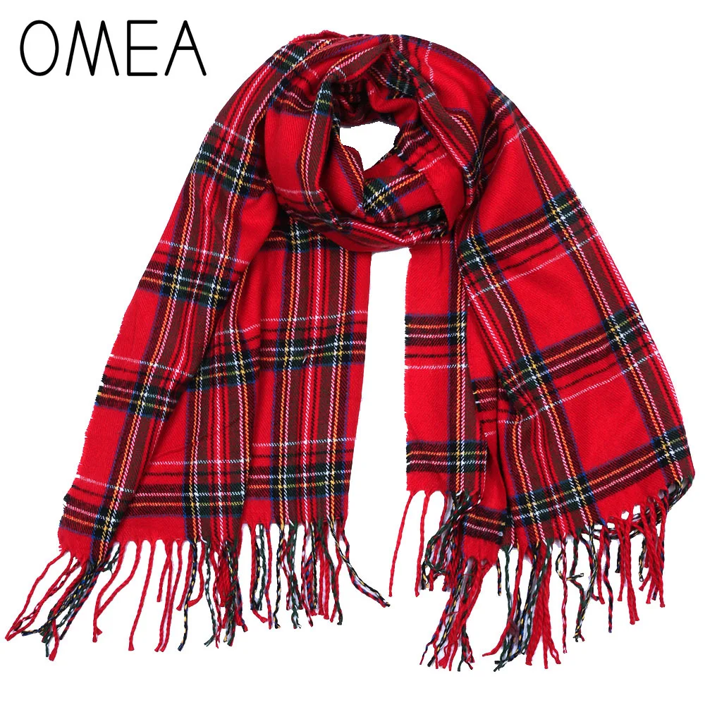OMEA шарф женский кашемировый клетчатый красный одеяло кашемировое пончо и