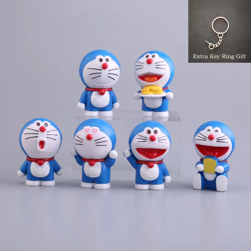 

6pcs/set + Extra Key Ring Classic Japan Fujiko F Fujio Comic Animation Doraemon Robot Cat Action Figure Model Toy Gift