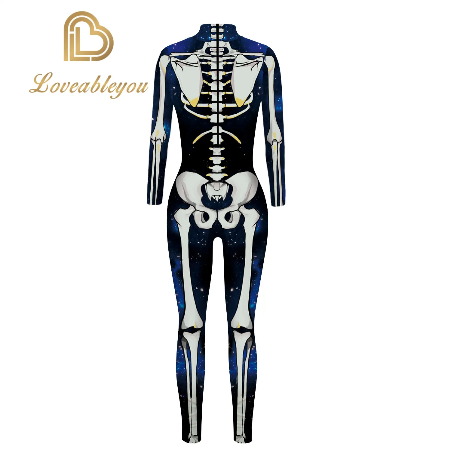 Новый 3D с принтом (розы) Костюм скелета комбинезон Хэллоуин костюмы для женщин