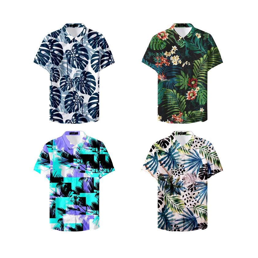 Удобные мужские повседневные рубашки высокого качества с принтом листьев на