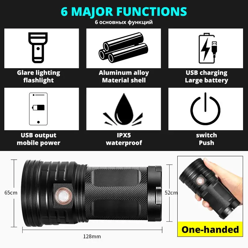 Супер яркий 3 * XHP90 USB Перезаряжаемый светодиодный фонарик мощный