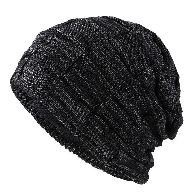 

2021 Autumn/winter New Versatile Two-color Square Pullover For Men Knitted Hat Plus Velvet Ear Protection To Keep Warm
