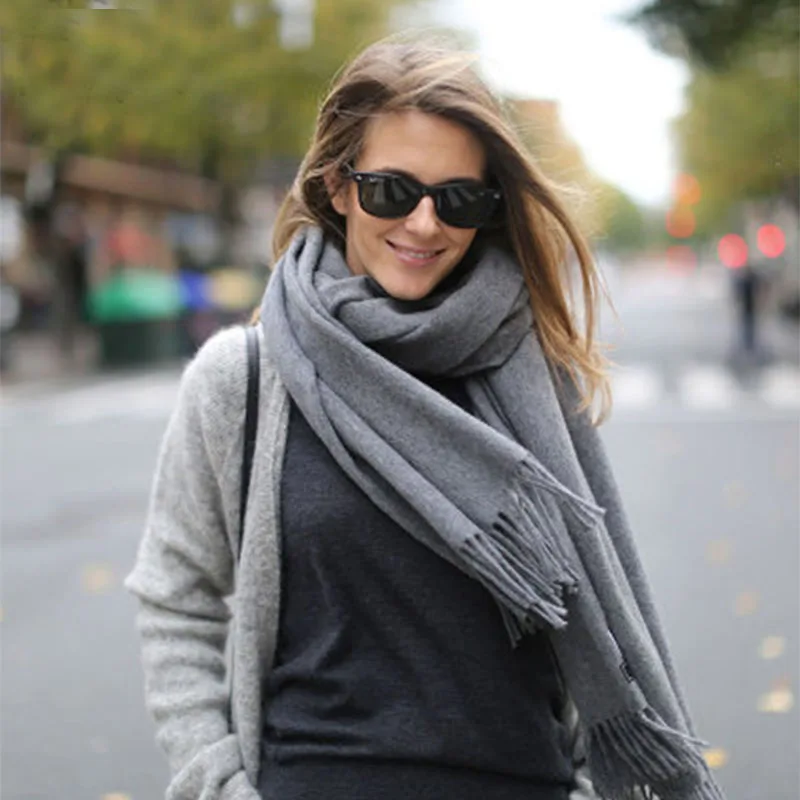 Женский шарф из 100% чистой шерсти зимние шарфы шали с кисточками красные