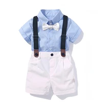 baby boy clothing shirt bow set birthday formal costume summer newborn short sky blue top white suspender pants outfits 1 4 y