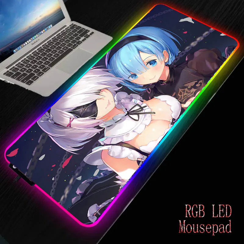 

XGZ Re Zero Anime Girl Large LED Light RGB Waterproof Gaming Mouse Pad USB Wired Gamer Mousepad Mice Mat 7Colors for Computer PC