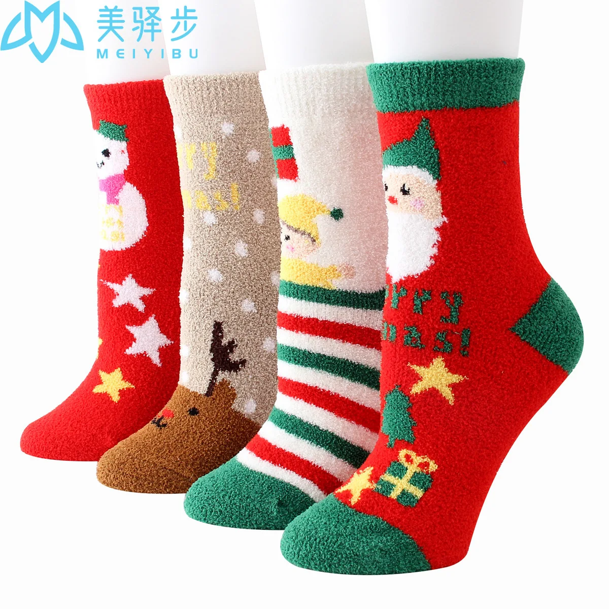 12 Paisr Per Set Winter Nwarm Coral Fleece Holiday Christmas Ladies Socks Thickened Indoor Cartoon Elk Socks for Christmas